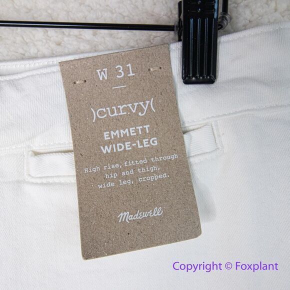 New! Madewell The Curvy‎ Emmett Wide-Leg Jean in Tile White , size 31 - Picture 8 of 15